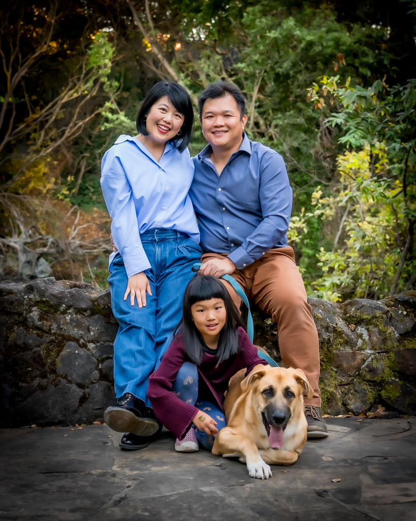 outdoor family photo with dog by Berkeley area photographer Shelly Rivoli