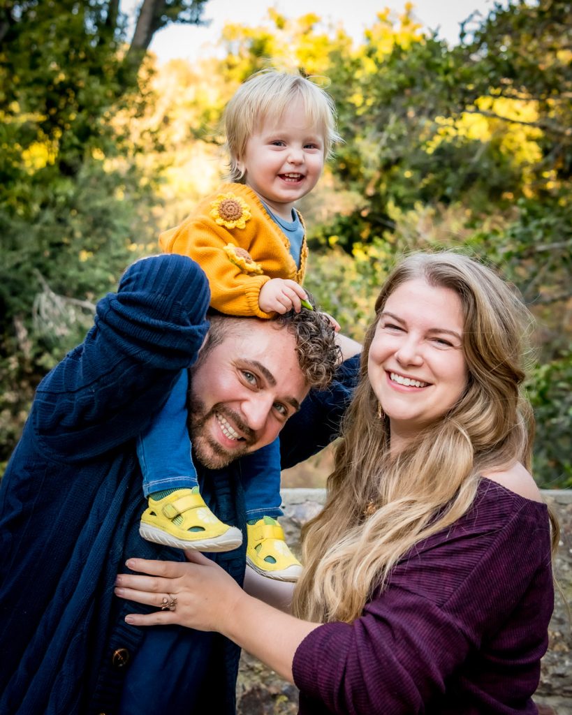 Lifestyle outdoor family portrait with toddler in East Bay Area park