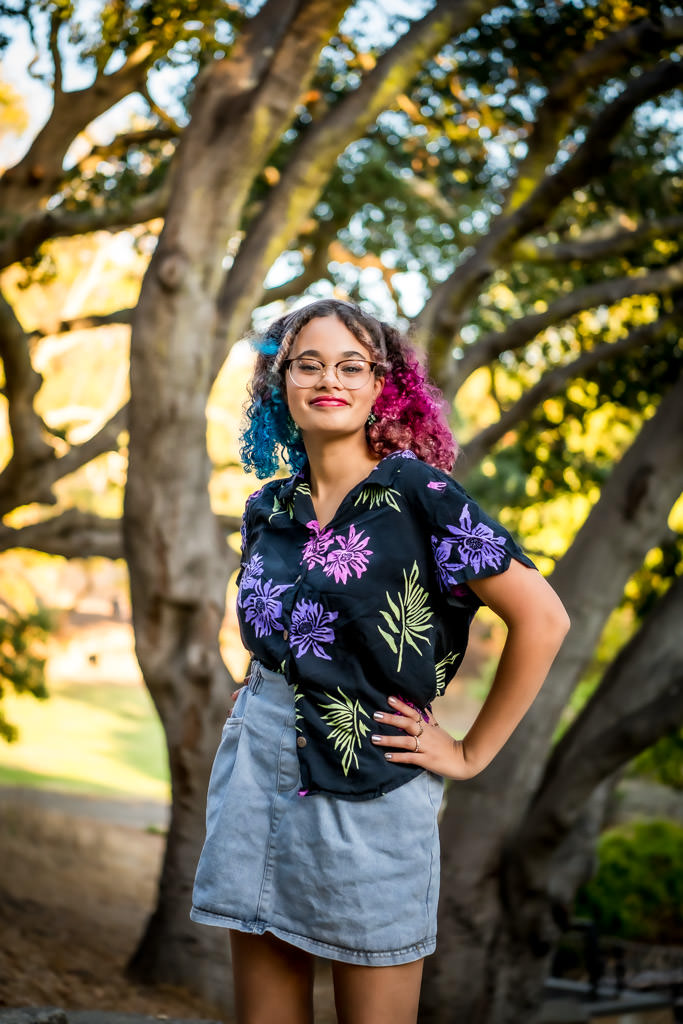 Bay Area senior portrait of young woman with colorful hair outdoors by Shelly Rivoli